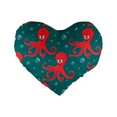 Cute Smiling Red Octopus Swimming Underwater Standard 16  Premium Flano Heart Shape Cushions by BangZart