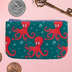 Cute Smiling Red Octopus Swimming Underwater Large Coin Purse by BangZart