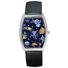 Marine Seamless Pattern Thin Line Memphis Style Barrel Style Metal Watch by BangZart