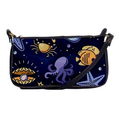 Marine Seamless Pattern Thin Line Memphis Style Shoulder Clutch Bag by BangZart