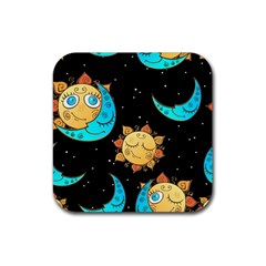 Seamless Pattern With Sun Moon Children Rubber Coaster (square)  by BangZart