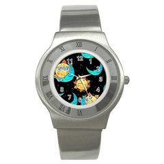 Seamless Pattern With Sun Moon Children Stainless Steel Watch by BangZart