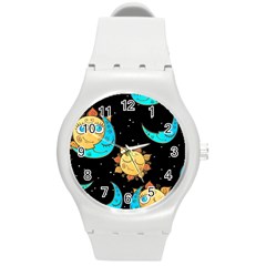 Seamless Pattern With Sun Moon Children Round Plastic Sport Watch (m) by BangZart