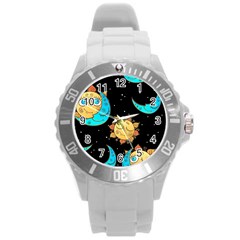 Seamless Pattern With Sun Moon Children Round Plastic Sport Watch (l) by BangZart