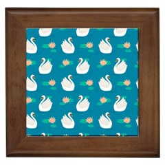 Elegant Swan Pattern With Water Lily Flowers Framed Tile by BangZart