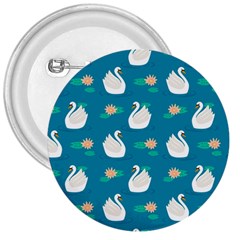 Elegant Swan Pattern With Water Lily Flowers 3  Buttons by BangZart