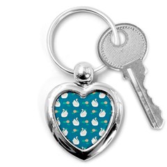 Elegant Swan Pattern With Water Lily Flowers Key Chain (heart) by BangZart