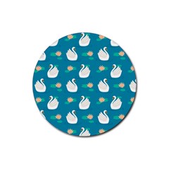 Elegant Swan Pattern With Water Lily Flowers Rubber Coaster (round)  by BangZart