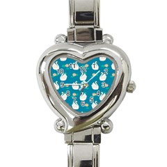 Elegant Swan Pattern With Water Lily Flowers Heart Italian Charm Watch by BangZart