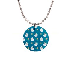 Elegant Swan Pattern With Water Lily Flowers 1  Button Necklace by BangZart