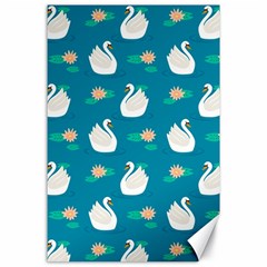 Elegant Swan Pattern With Water Lily Flowers Canvas 24  X 36 