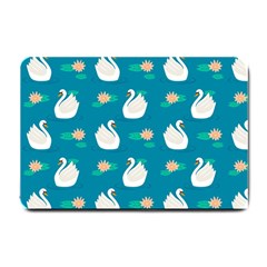 Elegant Swan Pattern With Water Lily Flowers Small Doormat  by BangZart