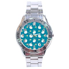 Elegant Swan Pattern With Water Lily Flowers Stainless Steel Analogue Watch by BangZart