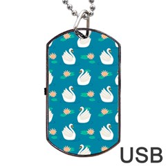 Elegant Swan Pattern With Water Lily Flowers Dog Tag Usb Flash (one Side) by BangZart