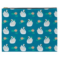 Elegant Swan Pattern With Water Lily Flowers Cosmetic Bag (xxxl)