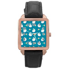 Elegant Swan Pattern With Water Lily Flowers Rose Gold Leather Watch  by BangZart