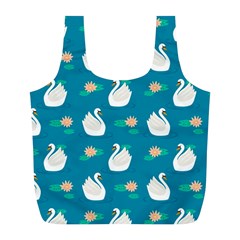 Elegant Swan Pattern With Water Lily Flowers Full Print Recycle Bag (l) by BangZart