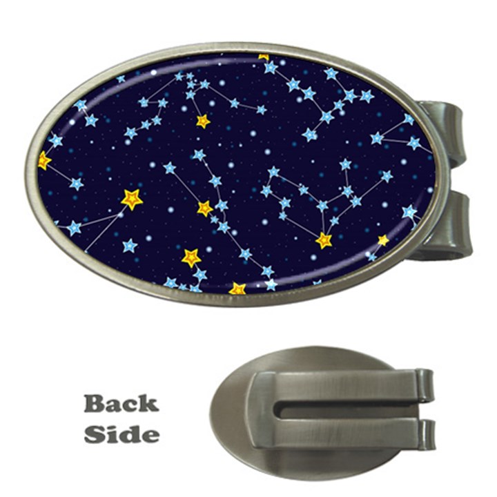 Seamless pattern with cartoon zodiac constellations starry sky Money Clips (Oval) 