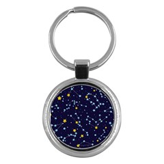 Seamless Pattern With Cartoon Zodiac Constellations Starry Sky Key Chain (round) by BangZart