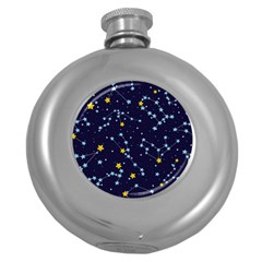 Seamless Pattern With Cartoon Zodiac Constellations Starry Sky Round Hip Flask (5 Oz) by BangZart