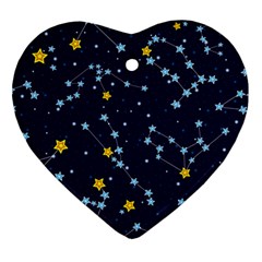 Seamless Pattern With Cartoon Zodiac Constellations Starry Sky Heart Ornament (two Sides) by BangZart