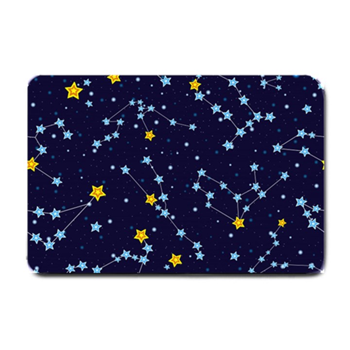 Seamless pattern with cartoon zodiac constellations starry sky Small Doormat 