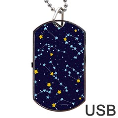 Seamless Pattern With Cartoon Zodiac Constellations Starry Sky Dog Tag Usb Flash (one Side) by BangZart