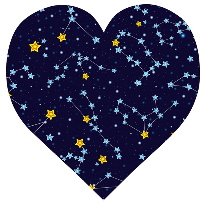 Seamless pattern with cartoon zodiac constellations starry sky Wooden Puzzle Heart