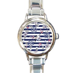 Seamless Marine Pattern Round Italian Charm Watch by BangZart