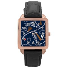 Chains Seamless Pattern Rose Gold Leather Watch  by BangZart