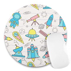 Cute Seamless Pattern With Space Round Mousepads by BangZart