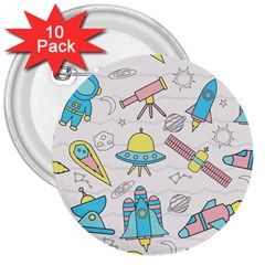 Cute Seamless Pattern With Space 3  Buttons (10 Pack)  by BangZart