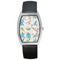 Cute Seamless Pattern With Space Barrel Style Metal Watch by BangZart