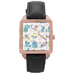 Cute Seamless Pattern With Space Rose Gold Leather Watch  by BangZart