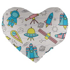 Cute Seamless Pattern With Space Large 19  Premium Flano Heart Shape Cushions by BangZart