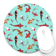 Pattern With Koi Fishes Round Mousepads by BangZart