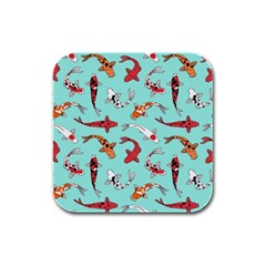 Pattern With Koi Fishes Rubber Square Coaster (4 Pack)  by BangZart