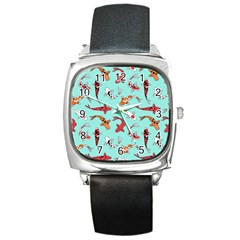 Pattern With Koi Fishes Square Metal Watch by BangZart