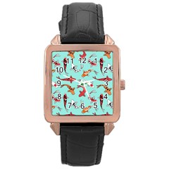 Pattern With Koi Fishes Rose Gold Leather Watch  by BangZart