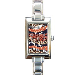 Mixed Animal Skin Print Safari Textures Mix Leopard Zebra Tiger Skins Patterns Luxury Animals Texture Rectangle Italian Charm Watch by BangZart