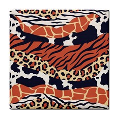 Mixed Animal Skin Print Safari Textures Mix Leopard Zebra Tiger Skins Patterns Luxury Animals Texture Tile Coaster by BangZart