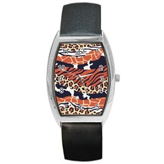 Mixed Animal Skin Print Safari Textures Mix Leopard Zebra Tiger Skins Patterns Luxury Animals Texture Barrel Style Metal Watch by BangZart