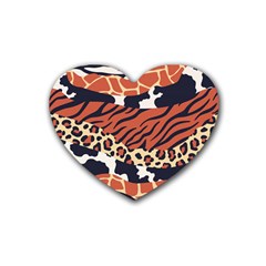 Mixed Animal Skin Print Safari Textures Mix Leopard Zebra Tiger Skins Patterns Luxury Animals Texture Heart Coaster (4 Pack)  by BangZart