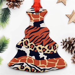 Mixed Animal Skin Print Safari Textures Mix Leopard Zebra Tiger Skins Patterns Luxury Animals Texture Christmas Tree Ornament (two Sides) by BangZart