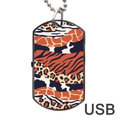 Mixed Animal Skin Print Safari Textures Mix Leopard Zebra Tiger Skins Patterns Luxury Animals Texture Dog Tag Usb Flash (one Side) by BangZart