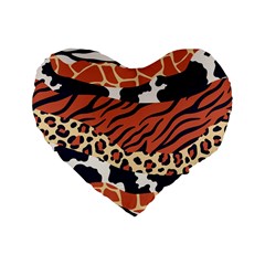 Mixed Animal Skin Print Safari Textures Mix Leopard Zebra Tiger Skins Patterns Luxury Animals Texture Standard 16  Premium Heart Shape Cushions by BangZart