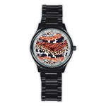 Mixed animal skin print safari textures mix leopard zebra tiger skins patterns luxury animals texture Stainless Steel Round Watch Front