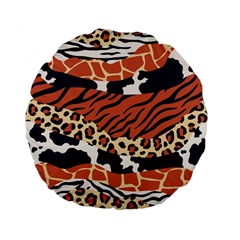 Mixed Animal Skin Print Safari Textures Mix Leopard Zebra Tiger Skins Patterns Luxury Animals Texture Standard 15  Premium Flano Round Cushions by BangZart