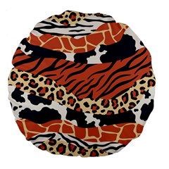 Mixed Animal Skin Print Safari Textures Mix Leopard Zebra Tiger Skins Patterns Luxury Animals Texture Large 18  Premium Flano Round Cushions by BangZart