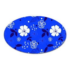 Blooming Seamless Pattern Blue Colors Oval Magnet by BangZart